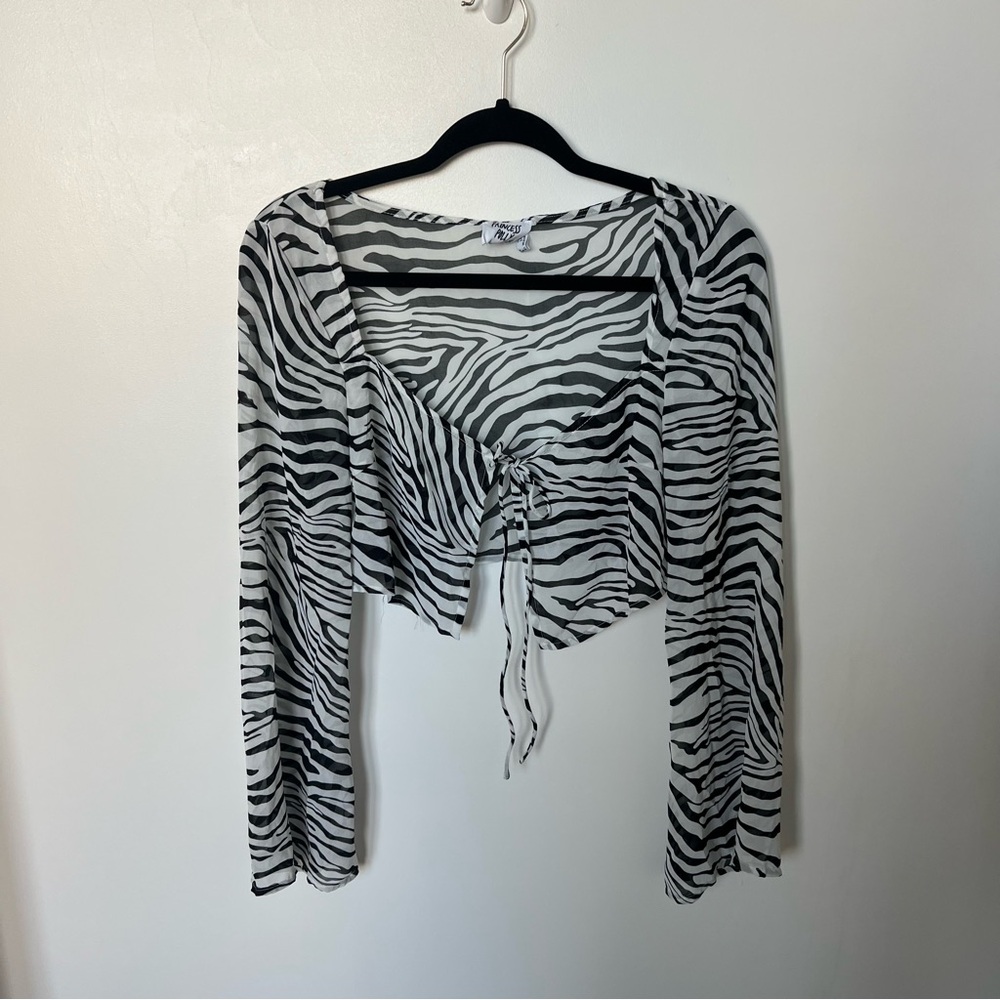 Princess Polly zebra print long sleeves tie front crop top size 12